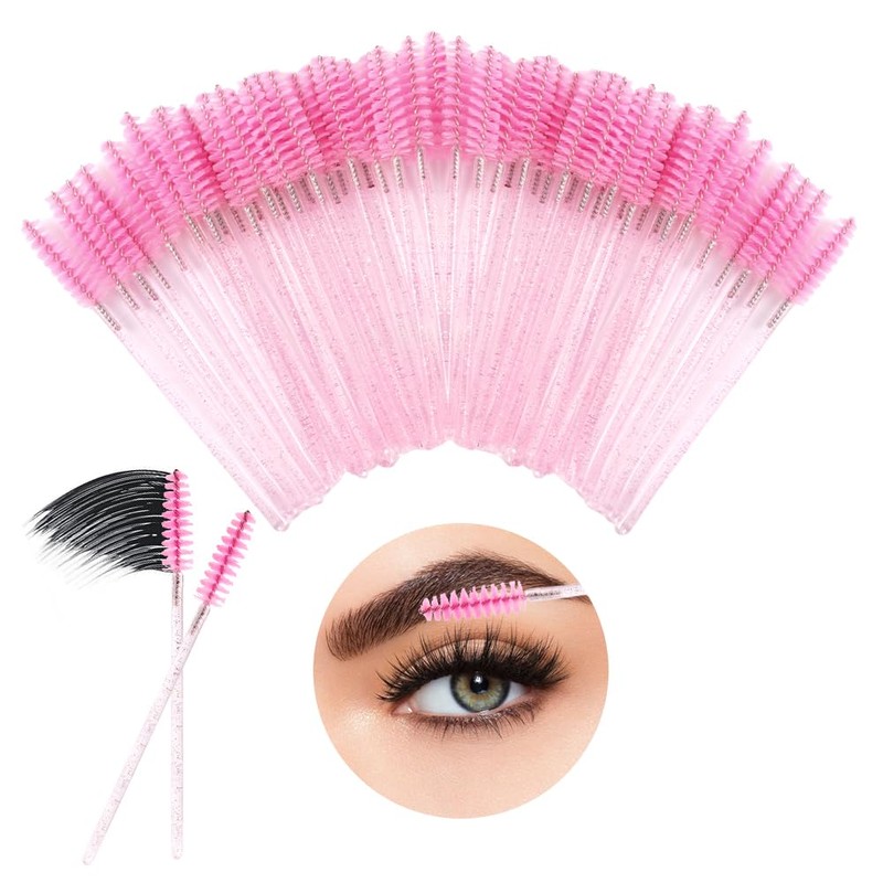 LOPHE Pink Eyelash Brushes, Disposable, Pack of 200 Crystal Eyelash