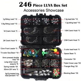 DOAGEAS Surf Fishing Tackle Kit Saltwater Fishing Tackle Kit 246pcs Fish Finder Rigs Pompano Rig Pyramid Sinker Weight Fishing Hooks Swivels Snaps Floats Beads Various Accessories