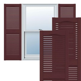 14 1/2"W x 75"H Lifetime Vinyl, Standard Cathedral Top Center Mullion, Open Louver Shutters, w/Installation Shutter-Lok's & Matching Screws (Per Pair), Bordeaux