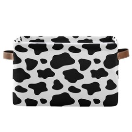 Animal Cow Print Square Storage Basket Bin Canvas Fabric Compressible Organizer Basket with Handle for Bedroom Nursery Office, 1PCS