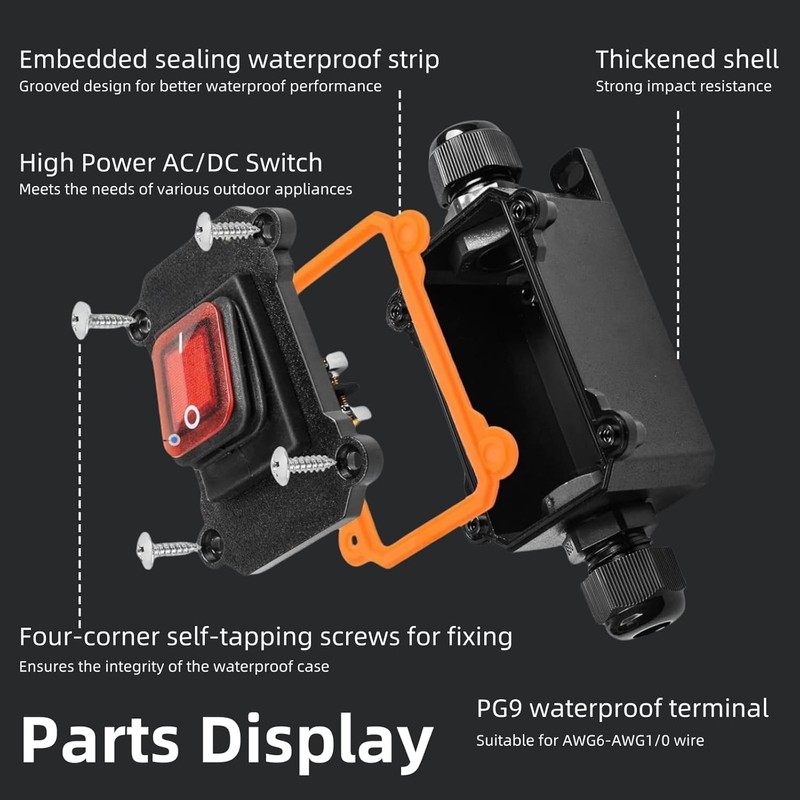 Feloako Waterproof Inline Cord Switch DPST 12V-24V/110V-250V| AC/DC Rocker Switch|