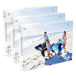 Acrylic Picture Frame with Magnetic Closure, 3 Pack 3.5 x5" Crystal Memories, Double Sided Frameless Photo Frame for Tabletop, Decorative Keepsake Display for Tickets, Postcards and Awards
