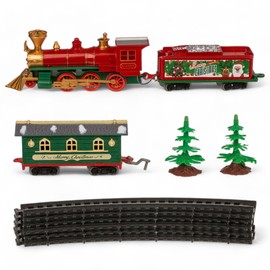 MIJOMA Christmas Train 17 Pieces: Nostalgic Christmas Train with Light and Sound, Includes Rails, Fir Trees & Carriages - Ideal for Christmas Decoration & Luminous Children's Eyes