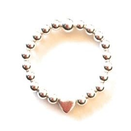 Sterling Silver 925 Beaded Stretch 3mm Ring With a 5mm Heart Bead