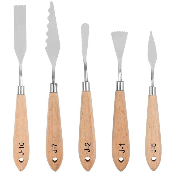 5Pcs Palette Knife, Painting Knives Stainless Steel Spatula Palette Knives Art Tools with Wooden Handle for Artists, Oil Paint Canvas (Different Shapes and Sizes)
