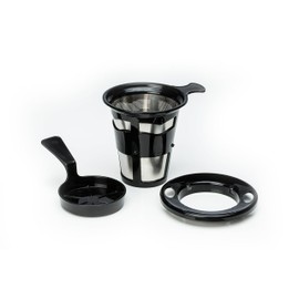 Java Concepts Pour Over Filter and 2 Double-Wall Glass, Black with 2 Mugs