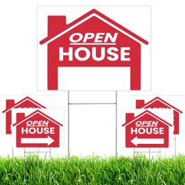 5 Pack 16.9 X 13 Inch Open House Signs for Real Estate Double Sided Yard Signs with Metal H Stakes Large Plastic Open House Directional Signs with Left Right Arrows (Red)