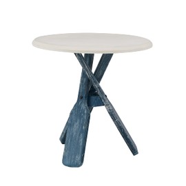 Powell Side Table with Round Top Shanice Oar, Coastal Blue and White