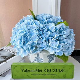 YalzoneMet 4Pcs Light Blue Hydrangea Artificial Flower Natural Lifelike Real 21 inch Long Stem Hydrangea Latex Flower Bouquets for Home Party Outdoor Wedding Table Centerpiece Decor