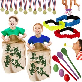 Carnival Games - Relay Races - Party Games - Birthday Games - Outdoor Activities by Tigerdoe (Potatoe Sacks, Race Bands, Egg & Spoon Game, Metal Necklaces)