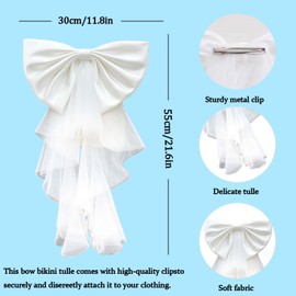 Mtruil 1 Pcs White Silk Bow Veil Bride to Be Bikini Accessories，Cute Bow Veil Designs Bachelorette Bikini White Tulle Bachelorette Party Decorations Pool Party Supplies Summer Swimsuit