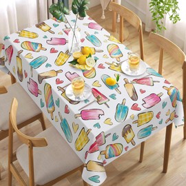 Tailus Summer Popsicles Rectangle Tablecloth 60 x 84 Inch, Sweet Watermelon Popsicles Decorative Table Cloth Dining Table Cover, Colorful Love Hearts Seasonal Dinner Party Picnic Decoration