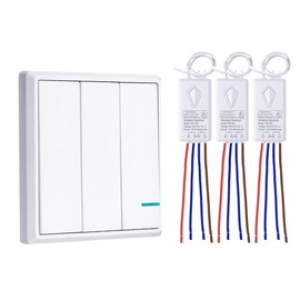 Wireless Light Switch, Thinkbee 3 Gang Wall Switch with Mini Receiver, Outdoor 1900ft Indoor 160ft Remote Control House Office Hotel Factory Ceiling Lamp LED, No Wiring, IP66 Waterproof