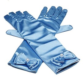 RUNHENG Kids Stretchy Satin Long Finger Dress Gloves (Blue)