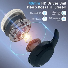 Anluomania Bluetooth Headphones Over Ear, Over-Ear Headphones, Wireless Bluetooth, Noise Cancelling Headphones, Foldable Bluetooth 5.3 Wireless Headphones, Microphone, for Outdoor, Travel, Study