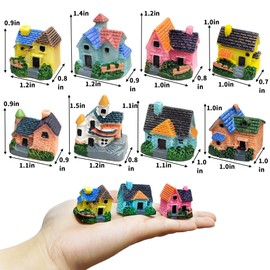 8PCS Colorful Miniature House Mini House Cottage Resin Figurines Fairy Garden Accessories Outdoor Vintage Small Micro Landscape Ornament Plant Flower Pot Terrarium Home Decor Supplies