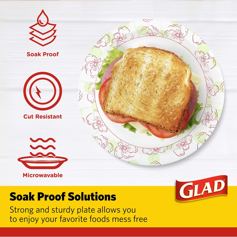 Glad Round Paper Plates, Pink Flower, 50 count