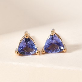 TJC Tanzanite Stud Earrings for Women in 14ct Gold Plated 925 Sterling Silver for Girlfriend/Wife/Mother Blue Coloured December Birthstone