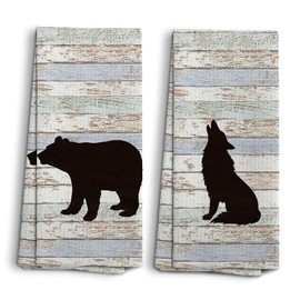 NOQL Wild Animal Absorbent Kitchen Towels, Camper Gifts, RV Accessories for Inside Fun, Dish Towels Dishcloth Set of 2, 16x24, Wolf Bear Towels for Bathroom, Art Prints Decoration