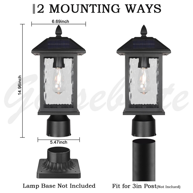 Solar Outdoor Post Light Fixture，Dusk to Dawn Modern Exterior Pillar