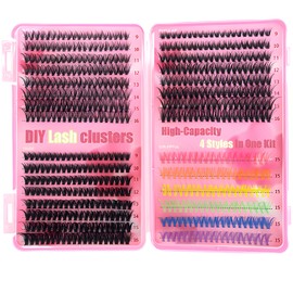 MOTIBACK Coloured Lash Cluster Set, 600 Pieces Colourful & Black Individual Eyelashes, 9-18 mm, 30D/40D/50D & 7 Colours (9-18 mm), DIY Eyelash Extensions Set for Creative Looks