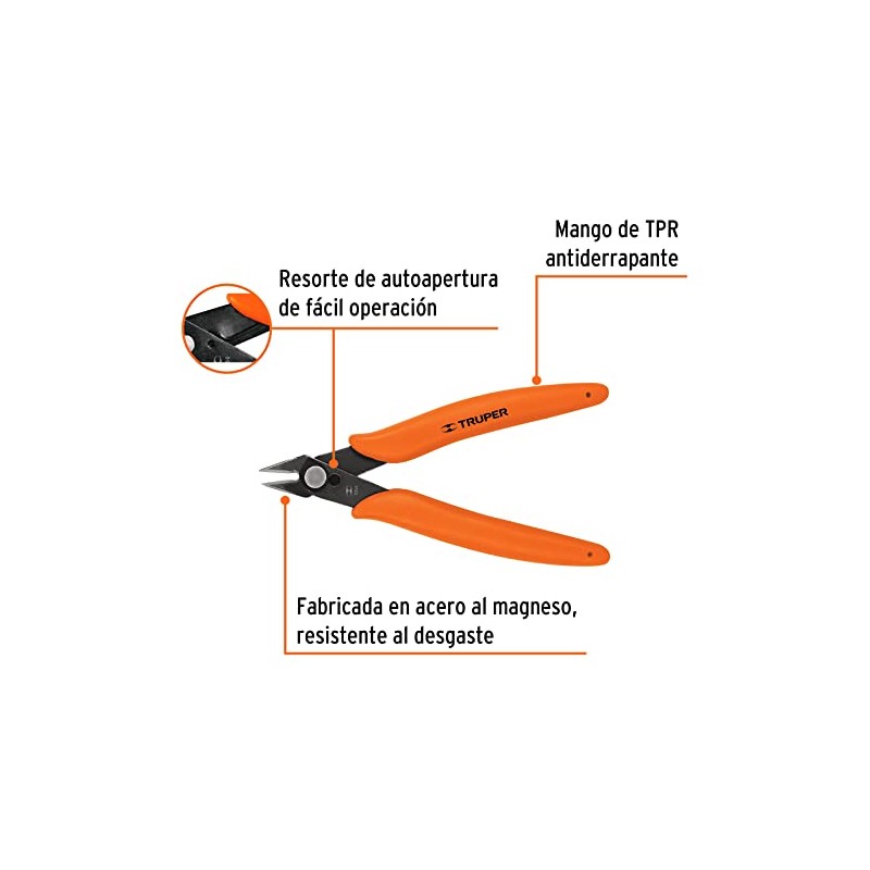 Truper T275-5, Pinza para electrónica, 5", de corte