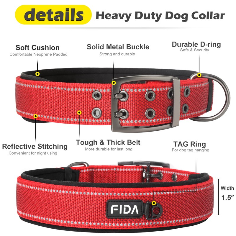 Fida Heavy Duty Dog Collar 1.5” Width, Ultra Soft Neoprene