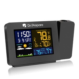 DR.PREPARE Projection Alarm Clock, Indoor Outdoor Temperature Display, Dual Alarms, Snooze, Weather Forecast, Digital Clock Projector for Bedroom