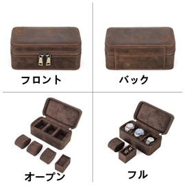 Contact's family Multifunctional Vintage Genuine Leather Portable 3 Piece Watch Case with Interchangeable Pillows for Men and Women Watch Storage