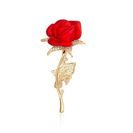 Anmpab Rhinestone Rose Flower Brooch Pin for Women Red Green Crystal Big Leaf Brooch Lapel Pins Elegant Dress Accessories Jewelry Boutonniere Corsage for Hat Bag Suit Tie Gift Valentine Wedding Mother's Day (A)