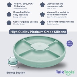 TalkTools Bitsy Plate Nurturing Independence & Confidence in Your Child's Feeding Journey - Making Mealtimes Fun and Developmentally Supportive (Sage) - Made in USA