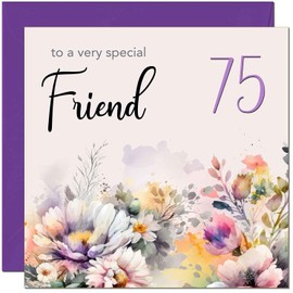 75th Friend Birthday Card - Purple Floral Womens Friendship Birthday Card for 75 Year old Seventy Five, Seventy Fifth