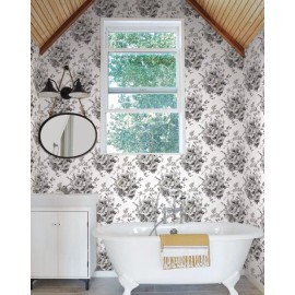 York FH4086 Heritage Rose White Black Wallpaper - sample 8.5 inches x 11 inches