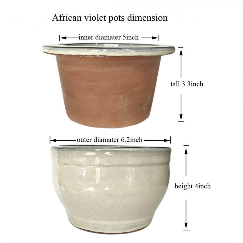 Dphagesy African Violet Pots Self Watering Round Ceramic Violet Pot