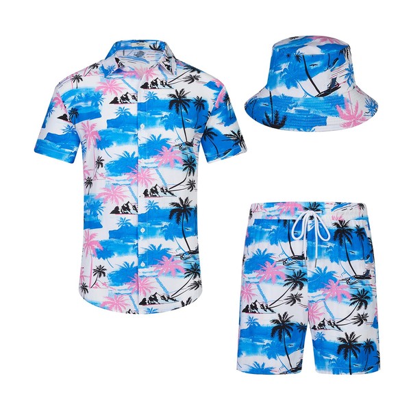 EISHOPEER Men's 2 Piece Casual Palm Tree Hawaiian Shirt and