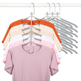 TOPIA HANGER Clothes Hanger Space Saving, 6 Tier Shirt Coat Hangers Space Saving No Bump Shoulder Hangers with No Slip Foam Padded Closet Organizers and Storage for Men and Women 4 Pack CT65G