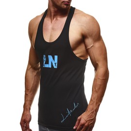 Leif Nelson Gym Men's Stringer T-Shirt for Sports Fitness Sleeveless Men's Bodybuilder Training Shirt Top Sleeveless Sports Shirt - Clothing for Bodybuilding Training LN6205N, Black/light blue