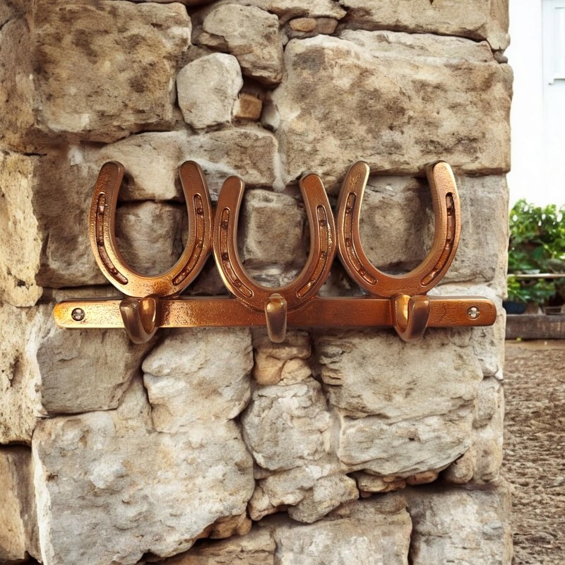 FTWDesign Three Horseshoe Wall Hooks in Bronze Look - Horse