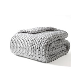 YnM Knitted Weighted Blanket, Hand Made Chunky Knit Weighted Throw Blanket for Sleep, Stress or Home Décor (Silver Grey, 50"x60" 10lbs)