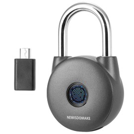 Newisdomake Fingerprint Padlock, Smart Lock with Key Backup, Waterproof for Gym, Luggage, Bookcase, Suitcase, Backpack, Bike, School Locker (Gray)