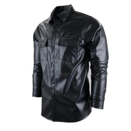 SCREENSHOT TRACKSUITS 3202 Mens PU Urban Premium Track Set Vegan Leather Athletic Streetwear Fashion Suit, W61300-black, Small