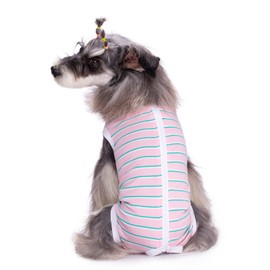Puppy Striped Recovery Suit for Female Male Dogs Cats,Zip Up Dog Onesie Recovery Shirt Abdominal Wounds,Professional Spay Neuter Dog Pet Bodysuit After Surgery Wear Anti Licking Wounds