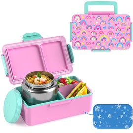 Kids Bento Lunch Box – 12 oz Stainless‑Steel Soup Thermo & 3‑Compartment Leak‑Proof Food Container with Built‑In Ice Pack, Insulated Food Jar for Boys & Girls, School & Travel