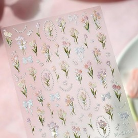 5D Embossed Flowers Nail Art Stickers Floral Nail Decals Spring Summer Bow Heart Laser Nails Design Decoration Accessories for Women Girls Manicure