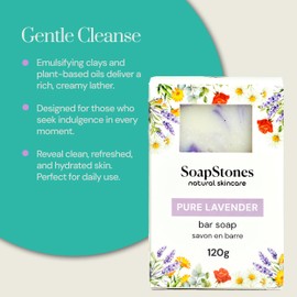 Soapstones Pure Lavender Cold Processed Soap - Shea Butter, Cocoa, Castor & Olive Oil Infused Hydrating Soap Bar - Essential Oil Infused Natural Body Bar Soap