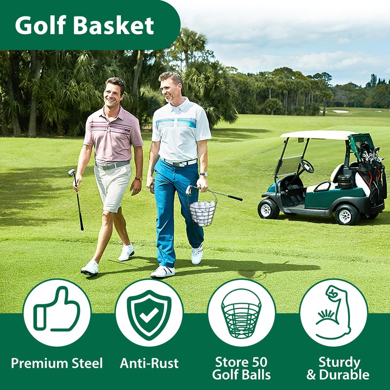 10L0L Metal Golf Ball Basket with Handle, Heavy Duty Golf