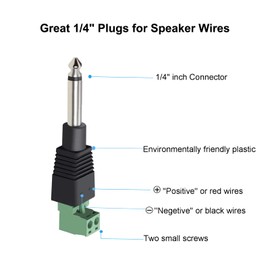 Eightnoo 1/4 Jack, 4Pcs Solderless 1/4 Inch Audio Jack TS Male Mono Quarter Inch 6.3mm Phone Plug 1/4" Plugs Connector for Speaker Cables, Guitar Cables, Microphone Cables Repair