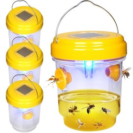 4 Packs Wasp Trap Solar Powered, 2026 Upgrade Yellow Jacket Trap, Bee Traps Outdoor Hanging, Carpenter Bee Traps for Outside, Flying Insect Trap Reusable Hornet Catcher with LED Light