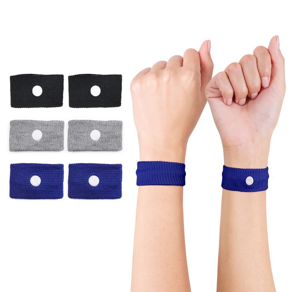 Cozyhealth Motion Sickness Wristband, Anti-Nausea Acupressure Wrist Band for Nausea Relief, Dizziness and Vomiting from Car Boat Flying Travel Sickness (Black/Grey/Dark Blue, 3 Pairs)
