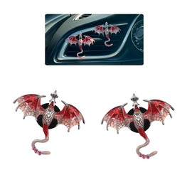 ORIESSE Red Car Accessories 2pcs Bling Dragon Car Air Freshener Vent Clips Cute Alloy Red Enamel Wyvern Dragon Vent Clips Car Accessories Refillable Car Essential Oil Diffuser Goth Car Decor